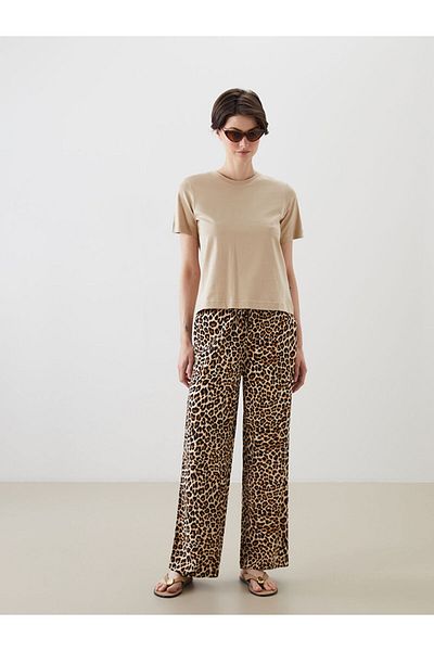 LC Waikiki Lcw Vision Brown Elastic Waist Leopard Print Women's Pants S5Qj79Z8Nvy25