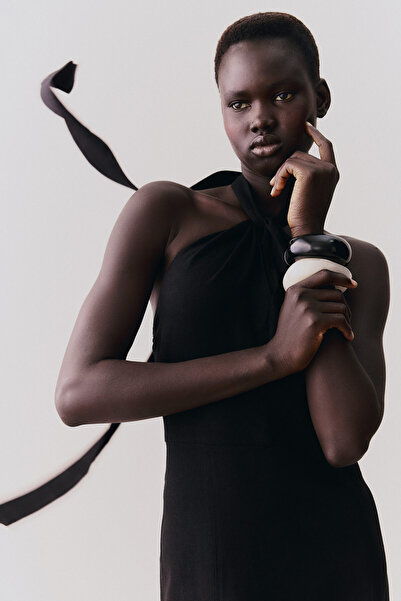 H&M Keten Karışımlı Halter Yaka Elbise