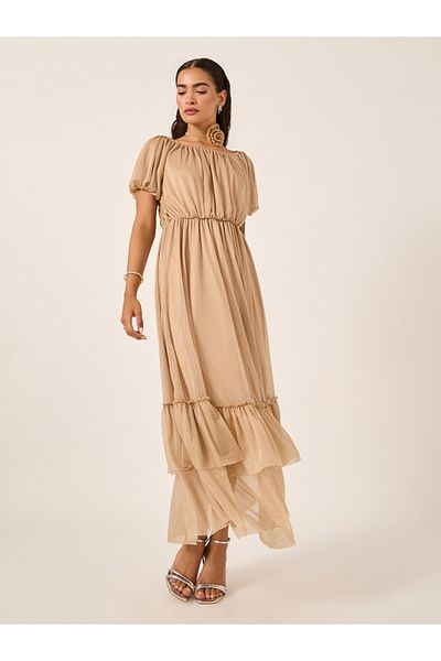 Styli Embellished Balloon Sleeves A-Line Maxi Dress