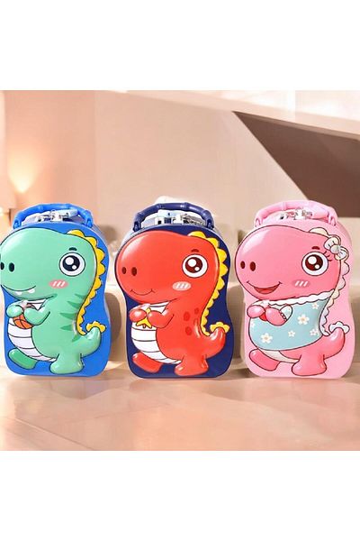 VEYORA Cute Decorative Dinosaur Figured Piggy Bank with Bag Design and Key