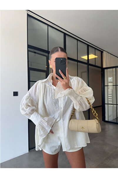 Büşra Ayhan Kol Detaylı Ekru Fisto Gömlek