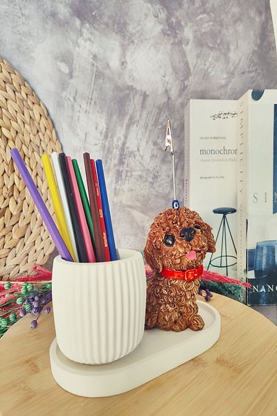 puridadesign Комплект декоративен сладък държач за моливи и тефтер за кучета, подарък за бюро