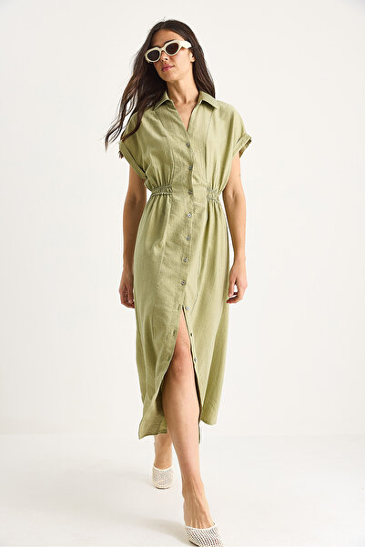 Bianco Lucci Women's Elastic Waist Crush Shirt Dress 7010 60283422