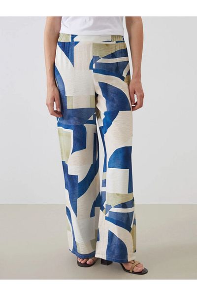 LC Waikiki Lcwaikiki Classic Green Elastic Waist Patterned Women's Trousers