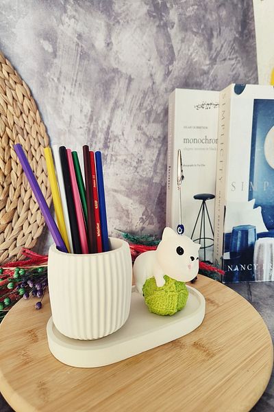 puridadesign Комплект декоративен сладък държач за моливи с котка и тефтерче, подарък за бюро