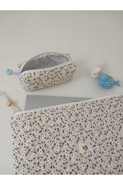 MB Крем-колірний чохол для ноутбука з малюнком ромашок та пенал для ручок (10-11-12 дюймів)