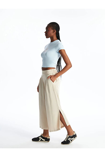 LC Waikiki Xside Beige Women's Linen Blended Pants with Elastic Waist