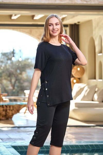 Cossy By Aqua Women's Black Snap Detail Capri Suit 25831