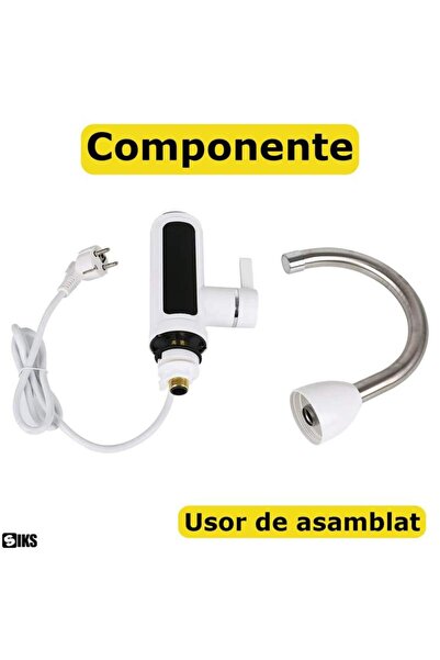 SIKS Robinet electric instantaneu cu încălzire instantanee a apei, afișaj LCD pentru temperatură, montare pe chiuvetă