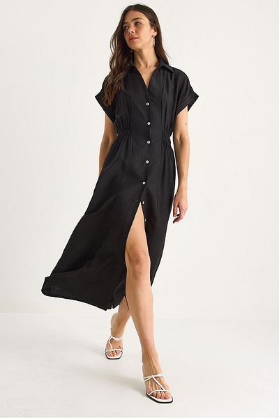 Bianco Lucci Women's Elastic Waist Crush Shirt Dress 7010 60283422