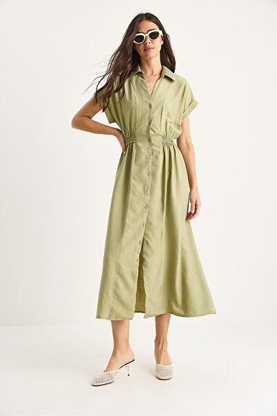 Bianco Lucci Women's Elastic Waist Crush Shirt Dress 7010 60283422