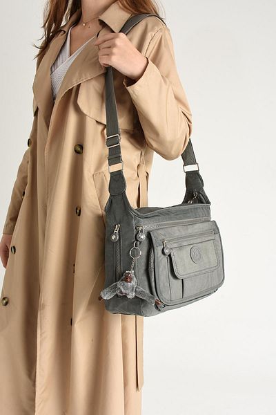 DUOMİNO Duomino Clinker Multi-Pocket Water Resistant Gray Crinkle Shoulder Bag / Shoulder Bag