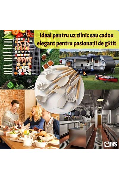 SIKS Premium Kitchen Utensil Set – 12 Pieces Made Of Wood And Food Grade Silicone