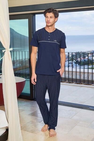 Cossy By Aqua Ανδρικό σετ πιτζάμες με κοντό μανίκι Navy Blue Stripe 25913