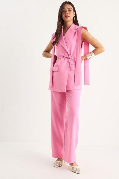 Bianco Lucci Women's Tie-Up Blazer Vest Palazzo Pants Double Bottom-Top Suit 8005 60283415