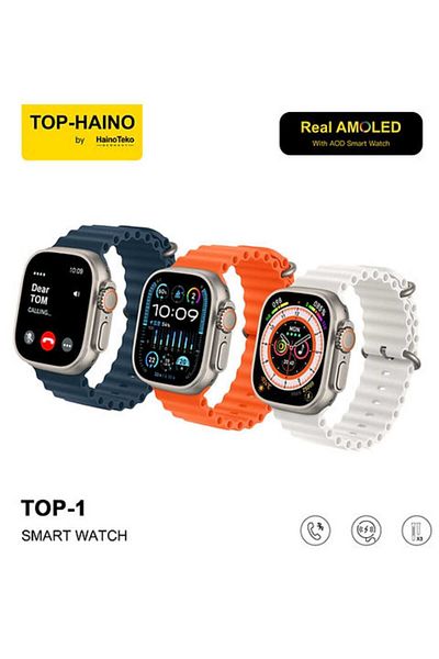 haino teko germany TOP-1 Smart Watch Real AMOLED Display with Three Pairs of Straps, Wireless Charger, Pen and Notebook