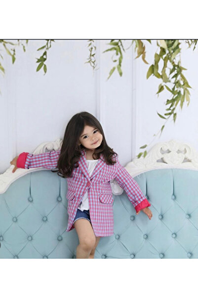 Marka Sensin Kids Kız Çocuk Kareli Özel Tasarım Blazer Ceket