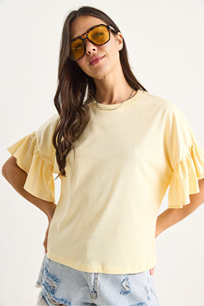 Bianco Lucci Női ujjú, fodros nyakú pamut póló 60602074