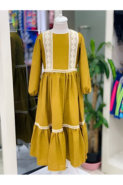 Marka Sensin Kids Girls' Linen Lace Embroidered Dress