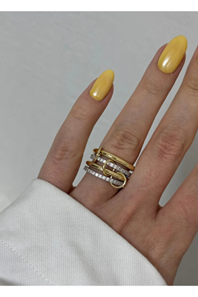 Ervalina Trend Zirkon Taşlı Çelik Yüzükler - 4'lü Set, Altın Gümüş Renk