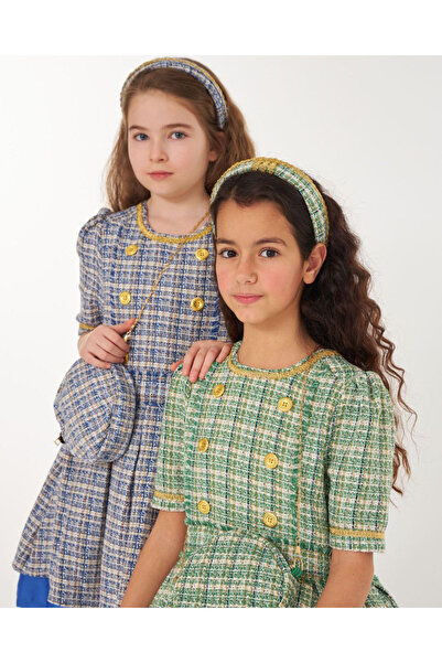 Marka Sensin Kids Girl's Gold Buttoned Skirt Lined Tutu Eid Dress Bag Crown Set of 3