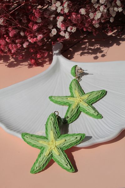 Luvix Design Green Yellow Straw Starfish Earrings