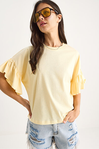 Bianco Lucci Női ujjú, fodros nyakú pamut póló 60602074