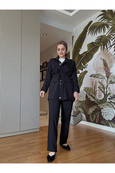 Aselim Hijap Moda Σετ Wear-Go με φερμουάρ στη μέση – Εισαγόμενο ντραπέ μαύρο