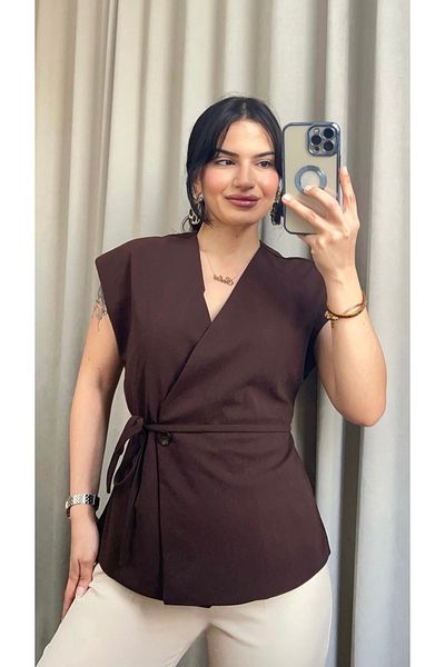 Butik Brown Lined Vest with Tie