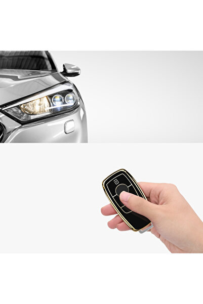 BOEM Husă cheie auto pentru Mercedes Benz - Smart Key, silicon, negru/auriu, ...