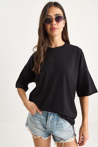Bianco Lucci Women's 100% Organic Cotton Oversize Basic T-Shirt 60602065