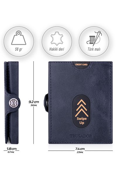 Trusador Valencia Navy Blue Θήκη για κάρτα Γνήσιο δέρμα Πορτοφόλι Unisex Γυναικείο Ανδρικό Rfid Protected