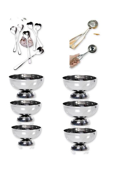 sui home Suihome 13 Piece Heart Ice Cream Set 6 Piece Steel Bowl 6 Piece Heart Spoon 1 Piece Ice Cream Serving Spoon