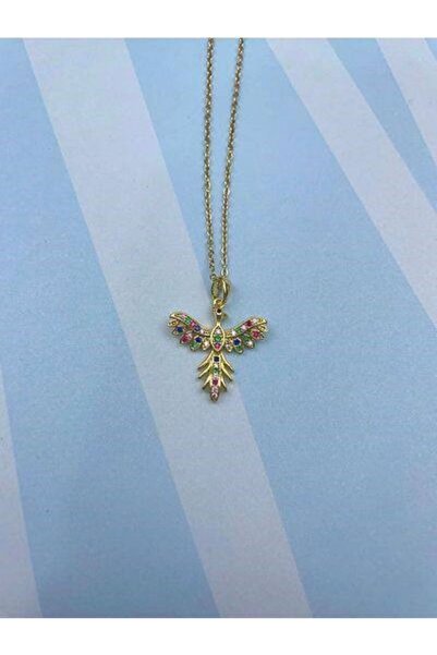 Herşey Nota قلادة نسائية بحجر الزركون الملون بتصميم فينيكس ذهبي اللون - 55 سم...