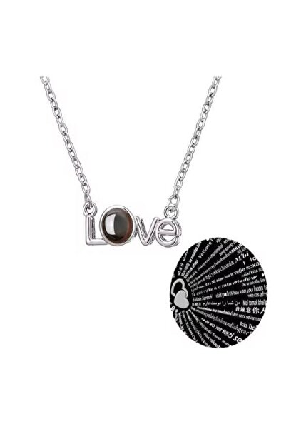 Herşey Nota قلادة مكتوبة عليها "أحبك" بـ 100 لغة - قلادة نسائية من الفولاذ ال...