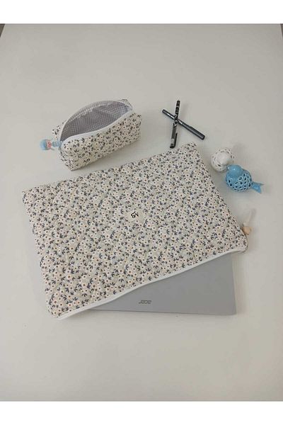 MB Cream Daisy Pattern Laptop Sleeve-Pencil Case Set (15-16 Inch)