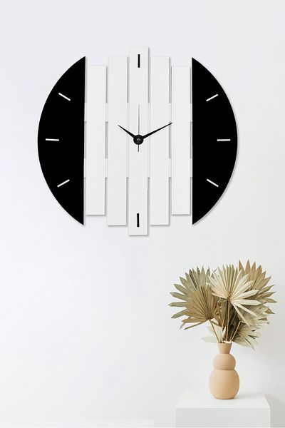 İnfigo Concept Decorative Wooden Black Wall Clock Large Size 41X45 cm Wall Clock - Atlas