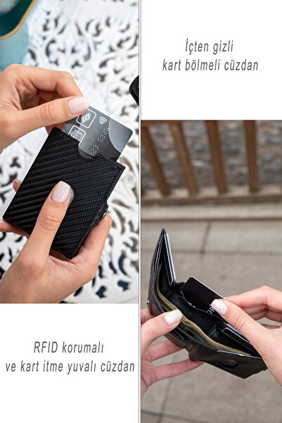 Trusador Valencia Carbon Card Holder Genuine Leather Wallet Unisex Women Men Rfid Protect Carbon