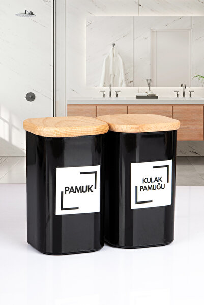 naturelove Set de 4 bucăți din bumbac acrilic, model negru, cu capac din lemn...