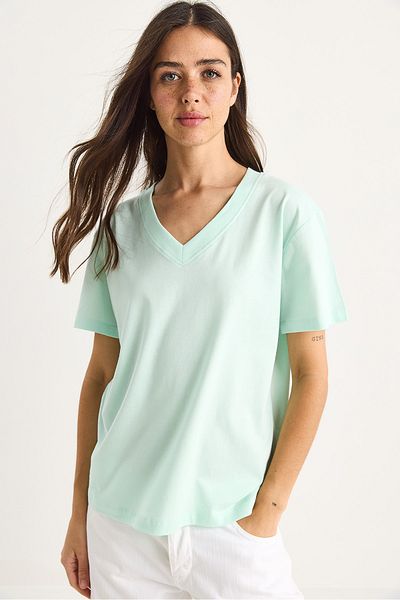 Bianco Lucci Women's 100% Organic Cotton Deep V Neck Comfort Fit T-Shirt 60602066