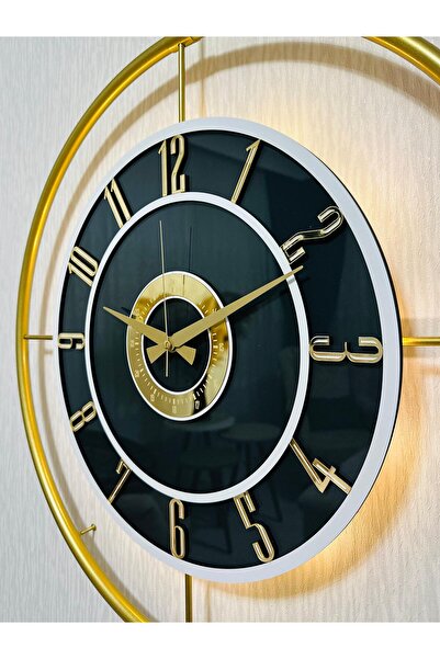 Pey Aksesuar Metal Camlı Duvar Saati 60x80 Cm Büyük Boy Işıklı Gerçek Cam Siy...