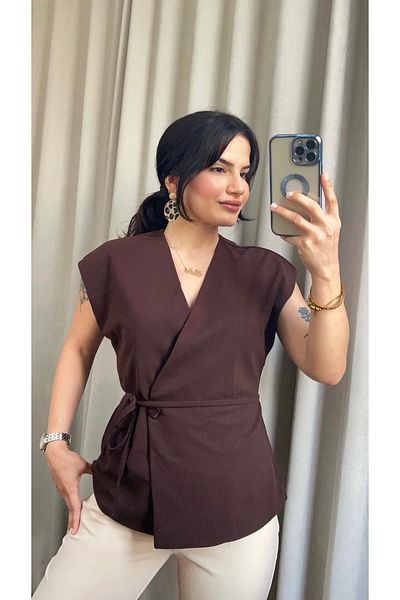 Butik Brown Lined Vest with Tie