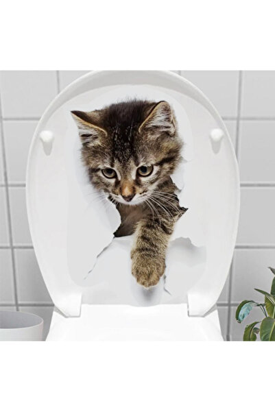 Runaway Stray Cat 3D Klozet Stickerı Sokak Kedisi Temalı Komik Tuvalet Dekoru...