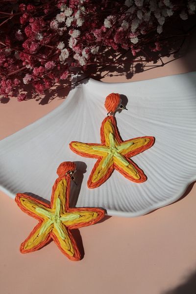 Luvix Design Orange Yellow Straw Starfish Earrings