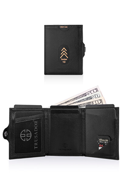 Trusador Valencia Black Card Holder Genuine Leather Wallet Unisex Women Men Rfid Protected