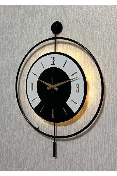 Pey Aksesuar 50x70 cm Metal Ahşap Ve Işığın Muhteşem Uyumu Duvar Saati dekoratif