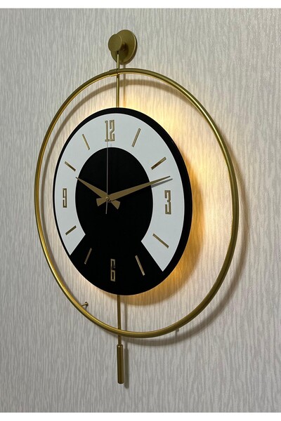 Pey Aksesuar 50x70 cm Metal Ahşap Ve Işığın Muhteşem Uyumu Duvar Saati dekoratif