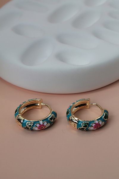 Luvix Design Enamel Flower Detailed Hoop Earrings