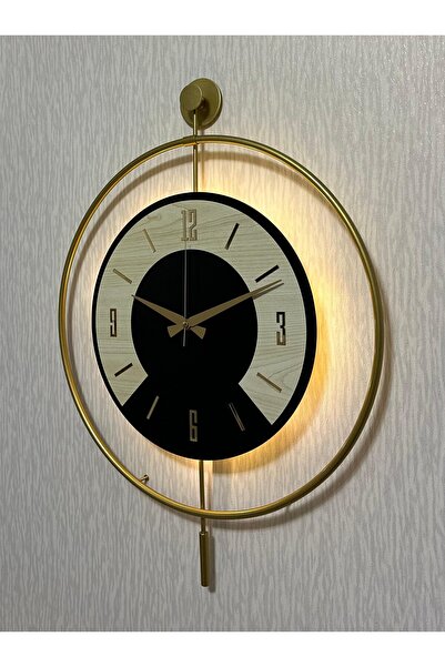 Pey Aksesuar 50x70 cm Metal Ahşap Ve Işığın Muhteşem Uyumu Duvar Saati dekoratif