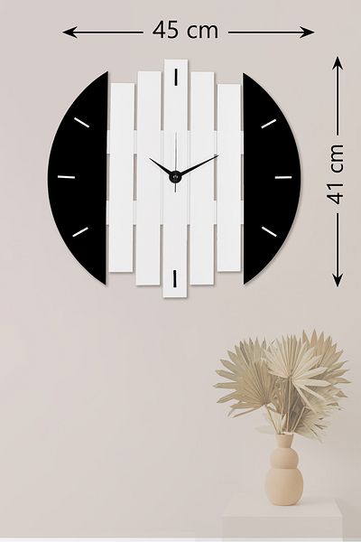 İnfigo Concept Decorative Wooden Black Wall Clock Large Size 41X45 cm Wall Clock - Atlas